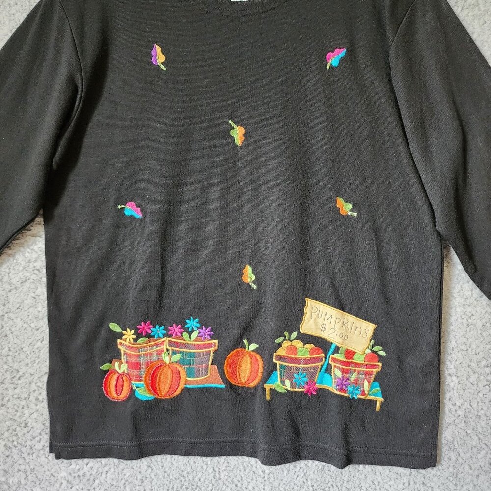 The Quacker Factory Women's Sz M L/S Shirt Halloween Autumn Pumpkin Patch Black - Picture 3 of 12
